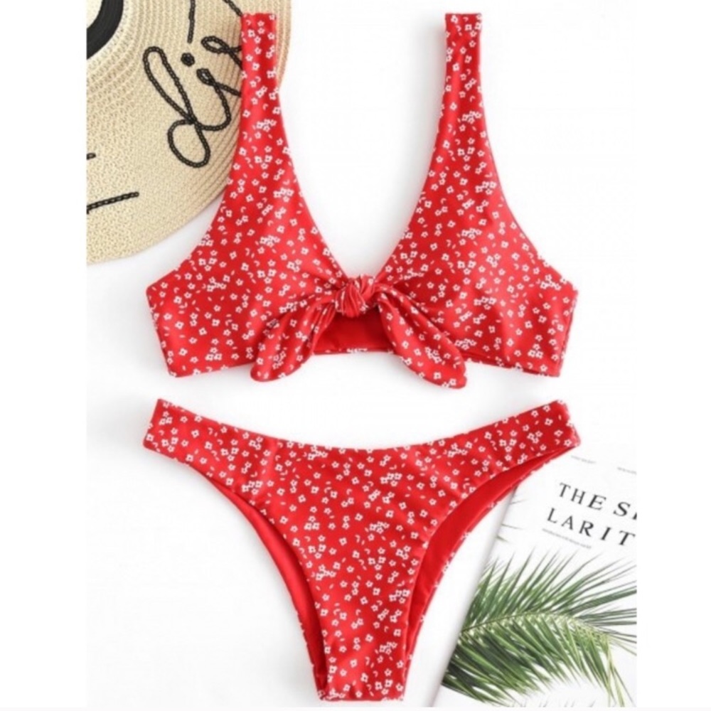 Red floral bikini